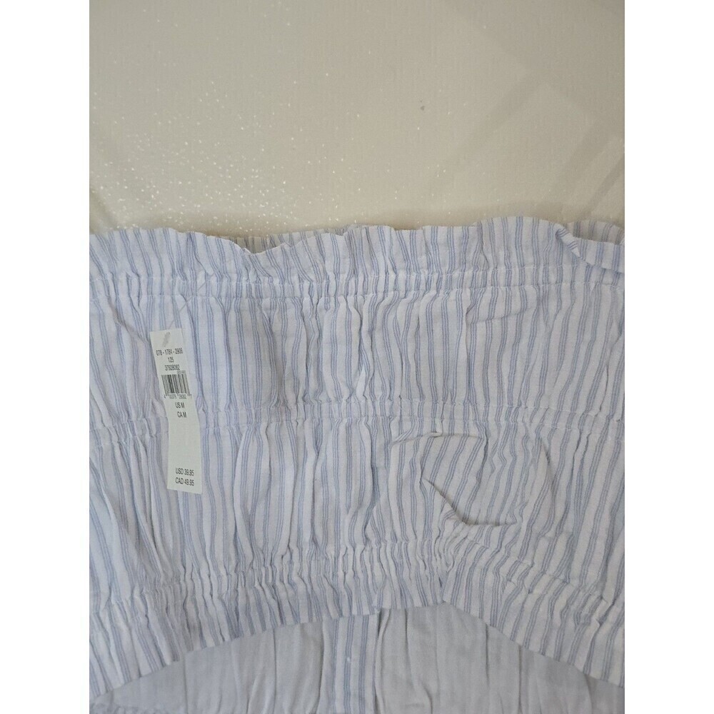 AERIE Button Front Crop Top Size M Striped Smocked Shoulder Tie Prairie Coquette - Picture 7 of 11